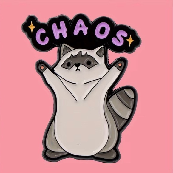 Chaco Accessories - Raccoon Chaos Enamel Pin - Black and Gray